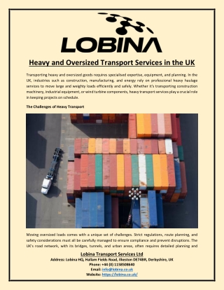 Heavy and Oversized Transport Services in the UK