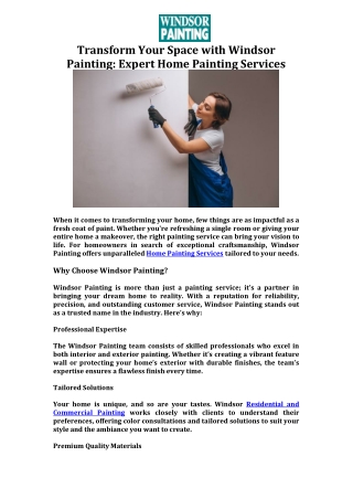 Transform Your Space with Windsor Painting Expert Home Painting Services