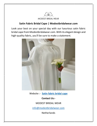 Satin Fabric Bridal Cape | Modestbridalwear.com
