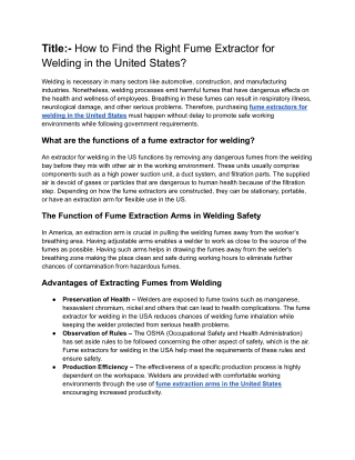 How to Find the Right Fume Extractor for Welding in the United States_