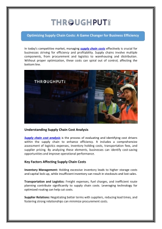 Supply Chain Cost Analysis – Maximize Profits – Throughput Inc.