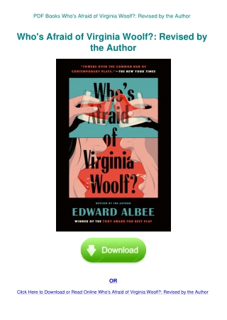 PDF Books Who's Afraid of Virginia Woolf Revised by the Author