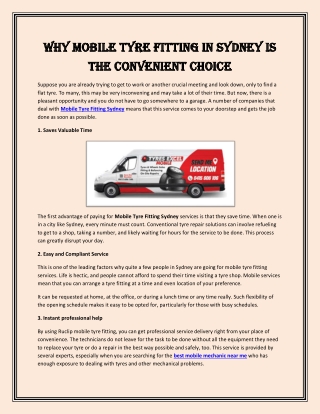 Why Mobile Tyre Fitting in Sydney Is the Convenient Choice