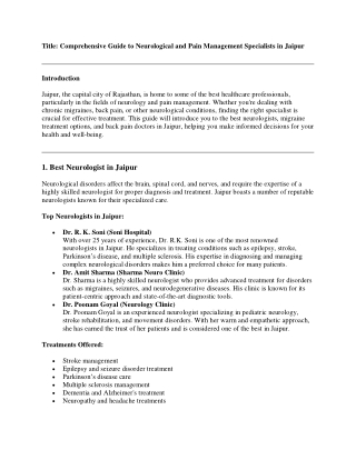 Comprehensive Guide to Neurological and Pain Management Specialists in Jaipur