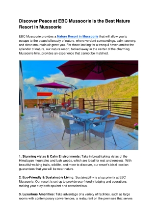 Discover Peace at EBC Mussoorie is the Best Nature Resort in Mussoorie