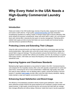Why Every Hotel in the USA Needs a High-Quality Commercial Laundry Cart