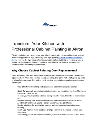 Transform Your Kitchen with Expert Kitchen Cabinet Paint Service in Akron for a