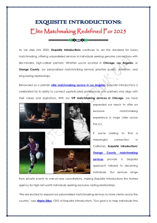 Exquisite Introductions Elite Matchmaking Services