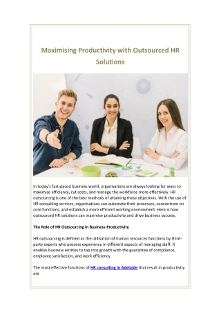 Maximising Productivity with Outsourced HR Solutions