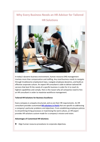 Why Every Business Needs an HR Advisor for Tailored HR Solutions