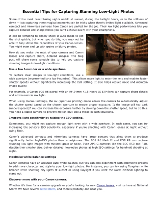 Essential Tips for Capturing Stunning Low-Light Photos