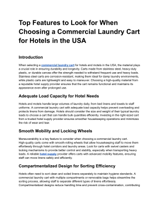 Top Features to Look for When Choosing a Commercial Laundry Cart for Hotels in the USA