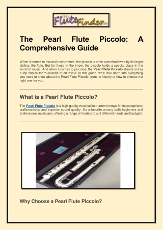 The Pearl Flute Piccolo A Comprehensive Guide