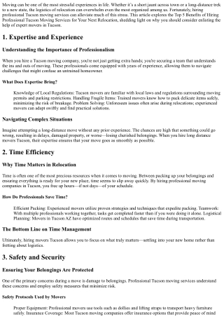 Top 5 Benefits of Hiring Professional Tucson Moving Services for Your Next Reloc