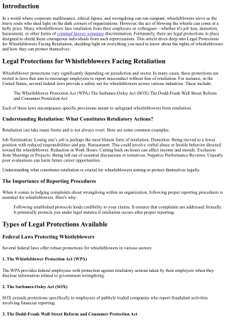 Legal Protections for Whistleblowers Facing Retaliation