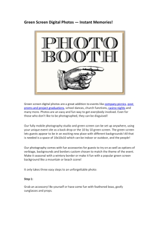 Green Screen Digital Photos – Instant Memories!