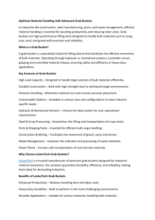 Optimize Material Handling with Advanced Grab Buckets