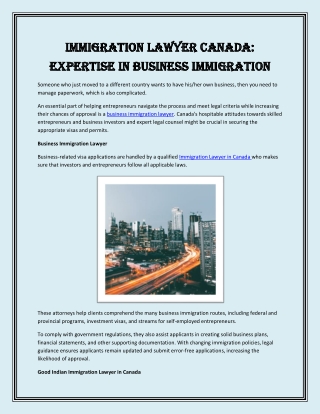 Immigration Lawyer Canada Expertise in Business Immigration
