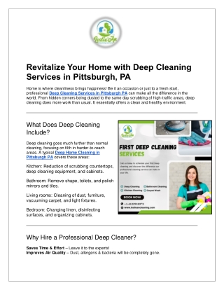 Revitalize Your Home with Deep Cleaning Services in Pittsburgh