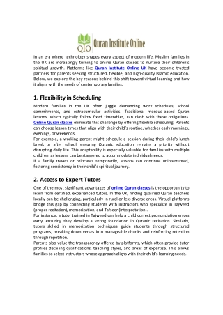 Why Parents in the UK Prefer Online Quran Classes for Their Children