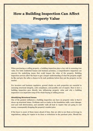 How a Building Inspection Can Affect Property Value