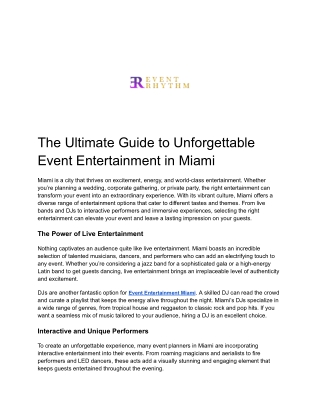 Elevate Your Event with Exceptional Entertainment in Miami – Music, Performers