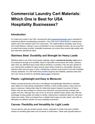 Commercial Laundry Cart Materials_ Which One is Best for USA Hospitality Businesses