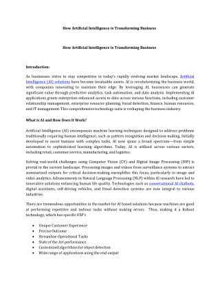 How Artificial Intelligence is Transforming Business