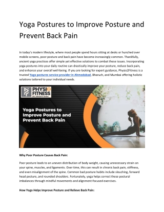 Yoga Postures to Improve Posture and Prevent Back Pain