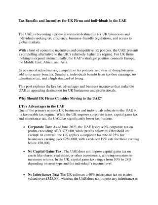 Tax Benefits and Incentives for UK Firms and Individuals in the UAE