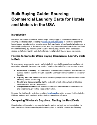 Bulk Buying Guide_ Sourcing Commercial Laundry Carts for Hotels and Motels in the USA