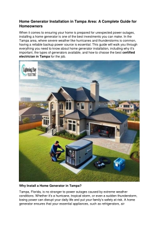 Home Generator Installation in Tampa Area: A Complete Guide for Homeowners