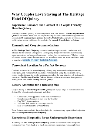 Why Couples Love Staying at The Heritage Hotel Of Quincy