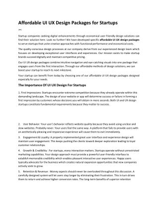 Affordable UI UX Design Packages for Startups