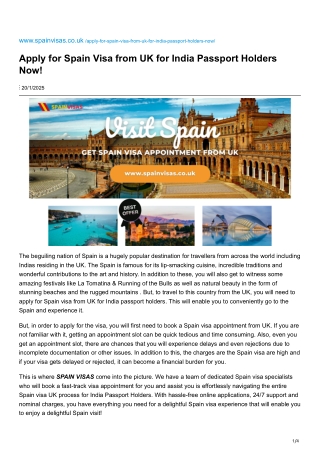 Requirements to apply Spain Schengen Visa for India Passport Holders from UK