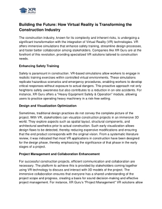 Building the Future: How Virtual Reality is Transforming the Construction Indust