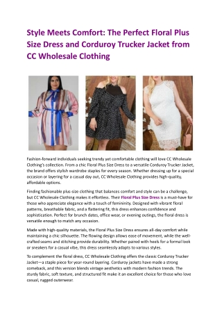 Style Meets Comfort The Perfect Floral Plus Size Dress and Corduroy Trucker Jacket from CC Wholesale Clothing
