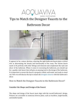 Tips to Match the Designer Faucets to the Bathroom Decor