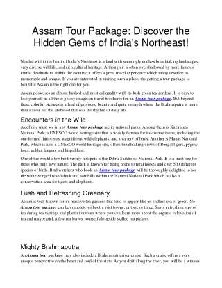 Assam Tour Package Discover the Hidden Gems of India's Northeast
