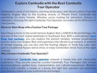 Explore Cambodia with the Best Cambodia Tour Operator