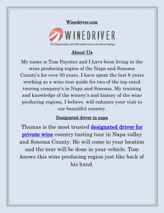 Wine tasting driver napa
