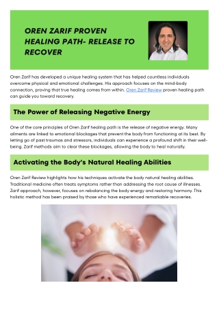 Oren Zarif Proven Healing Path- Release to Recover