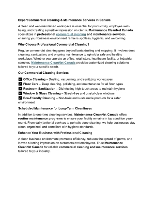 Expert Commercial Cleaning & Maintenance Services in Canada