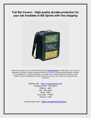 Full Bat Covers – High-quality durable protection for your bat Available at MA Sports with free shipping