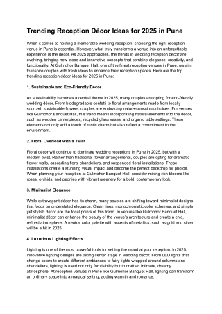 Trending Reception Décor Ideas for 2025 in Pune