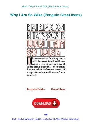 eBooks Why I Am So Wise (Penguin Great Ideas)