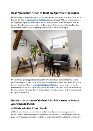 Best Affordable Areas to Rent an Apartment in Dubai