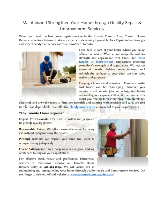 Maintainand Strengthen Your Home through Quality Repair & Improvement Services