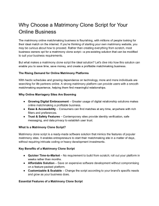 Why Choose a Matrimony Clone Script for Your Online Business