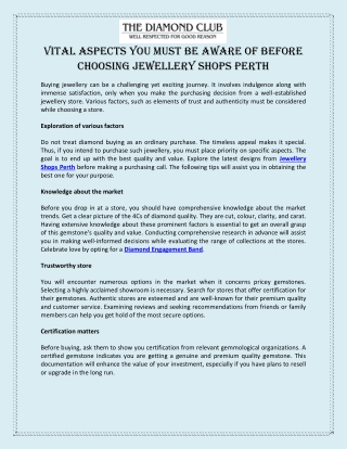 Vital Aspects You Must Be Aware of Before Choosing Jewellery Shops Perth
